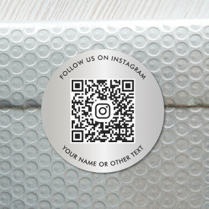 Follow Us On Instagram QR Code Silver Classic Round Sticker