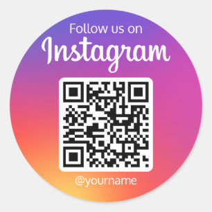 Follow Us On Instagram Social Media QR Code Classic Round Sticker