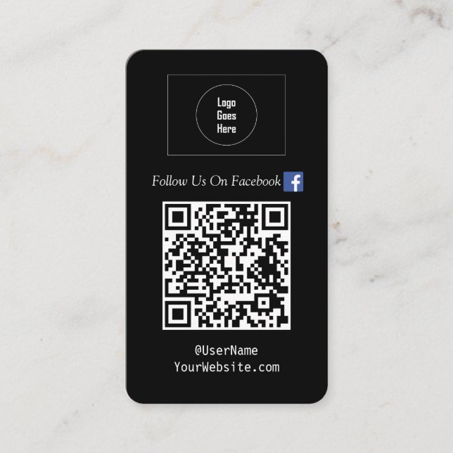 Follow us on Social Media QR Code Black Business Card (Front)