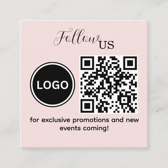 Follow Us Pink Blush Square Business Card (Front)
