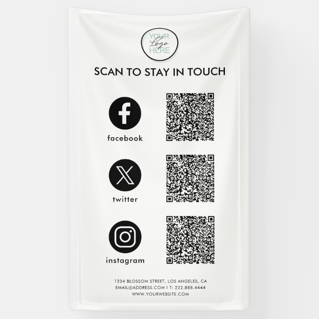 Follow Us Social Media QR Code Business Banner (Vertical)