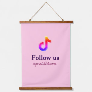 follow us tiktok username social media add QR text Hanging Tapestry