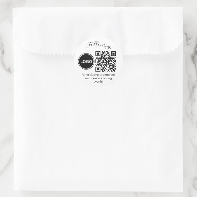 Follow Us with QR code Packaging Round Sticker (Bag)