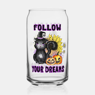 Follow Your Dreams - Black Cat Jack-O-Lantern Can Glass