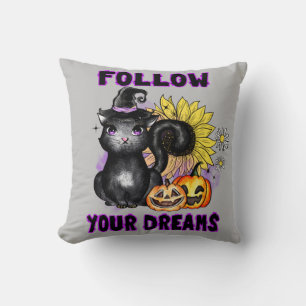 Follow Your Dreams - Black Cat Jack-O-Lantern Cushion