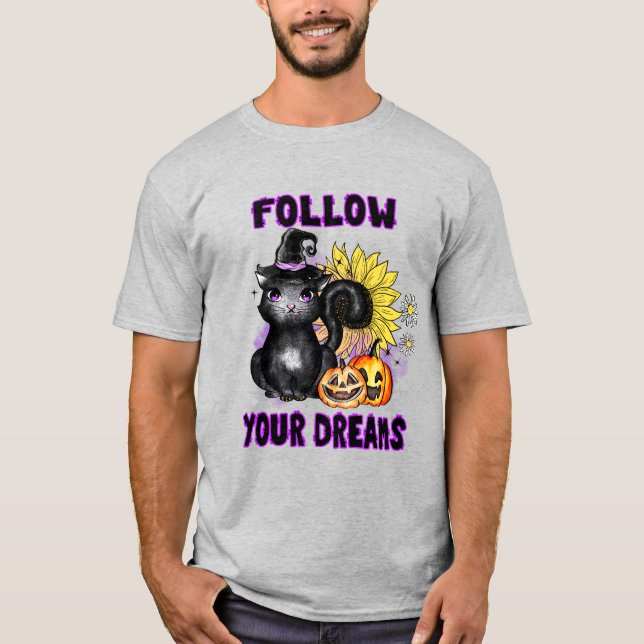 Follow Your Dreams - Black Cat Jack-O-Lantern T-Shirt (Front)