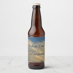 Follow Your Dreams Blue Sky Clouds Graduation Beer Bottle Label