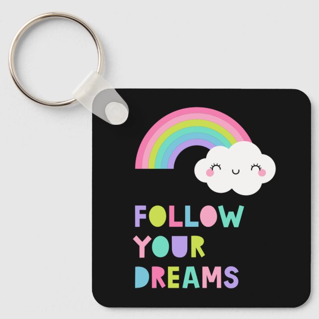 Follow Your Dreams Cute Rainbow Cloud Key Ring (Front)