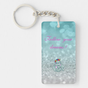 Follow your dreams, Glittery, Bokeh ,Elephant Key Ring