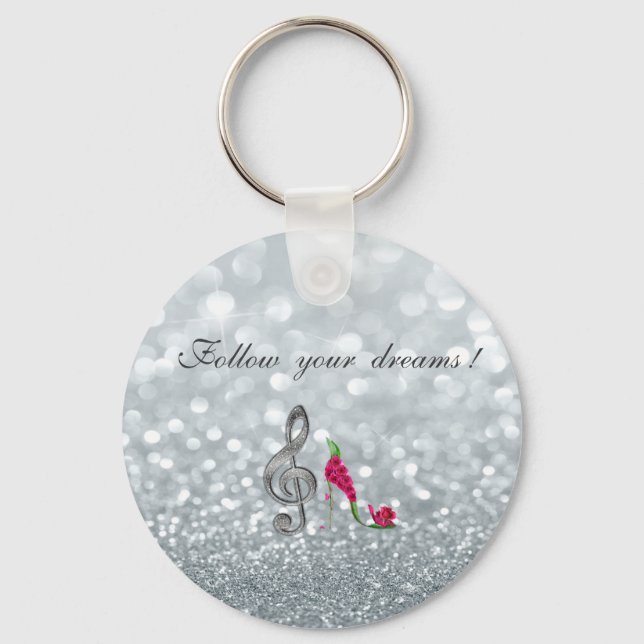 Follow your dreams, Glittery, Heels,Violine Key Key Ring (Front)