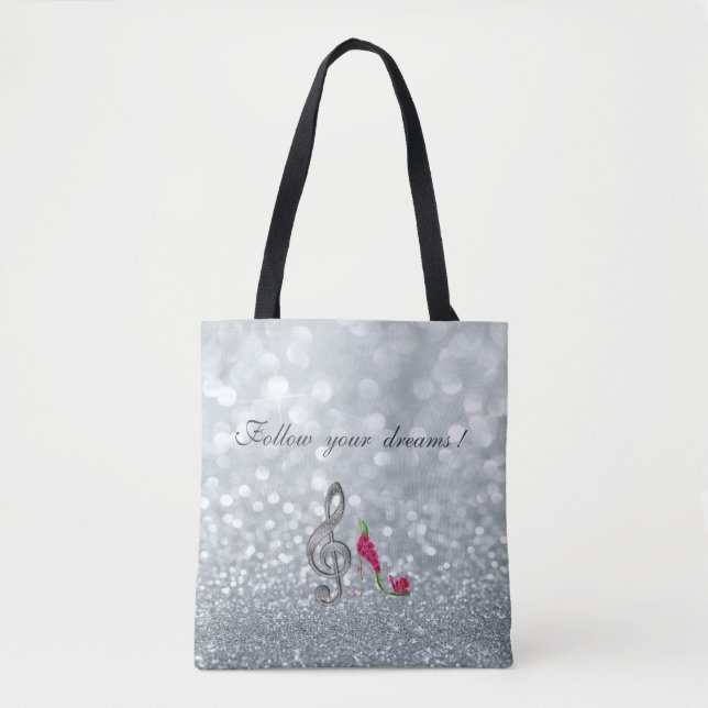 Follow your dreams, Glittery, Heels,Violine Key Tote Bag (Front)