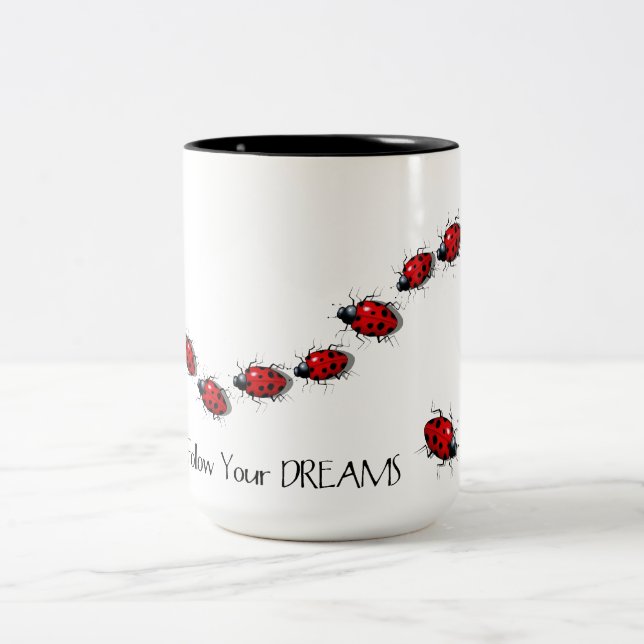 Follow Your Dreams: Ladybugs, Ladybirds: Art Two-Tone Coffee Mug (Center)