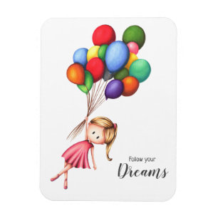 Follow Your Dreams  Personalised Girl and Balloons Magnet