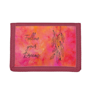 "Follow your dreams" Quote Abstract Ink Art Pink   Trifold Wallet