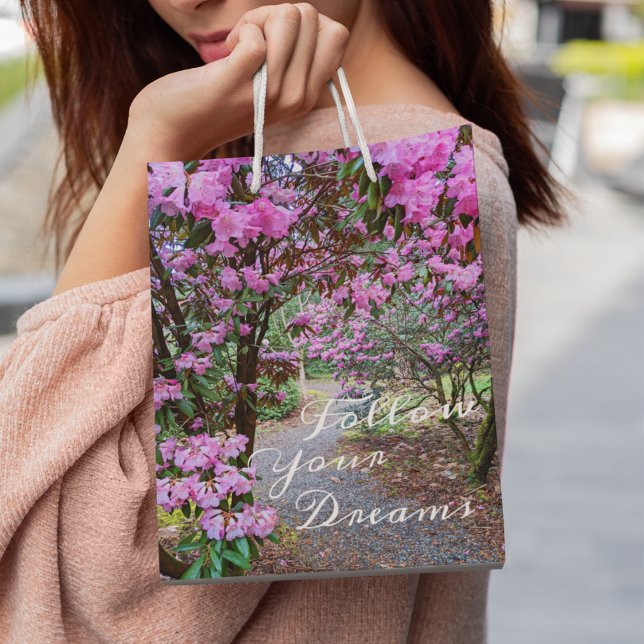 Follow Your Dreams Quote Floral Garden Path Medium Gift Bag (In Situ)