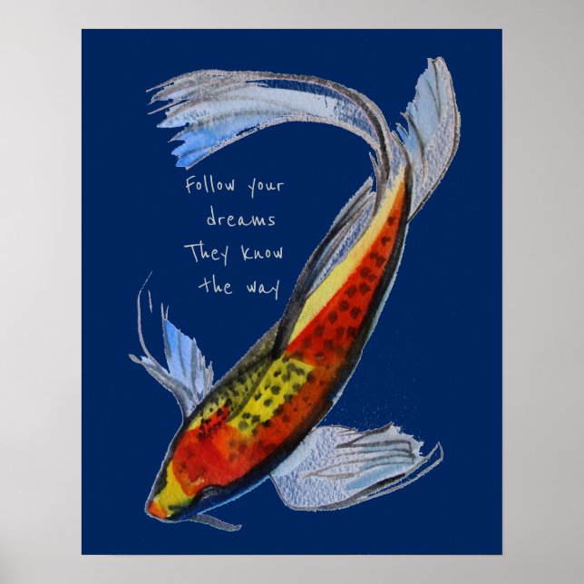 Follow your dreams quote Orange Koi Japanese fish Poster (Front)