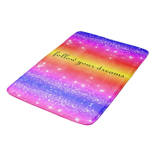 Follow Your Dreams Rainbow Sparkle Bath Mat (Angled)