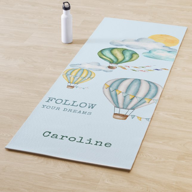 Follow Your Dreams Watercolor Hot Air Balloons Yoga Mat (In Situ)