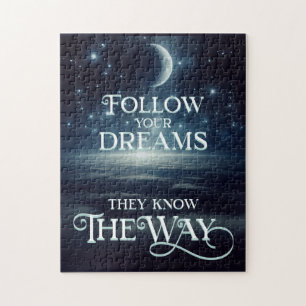 Follow Your Dreams with Earth Moon and Stars Jigsaw Puzzle