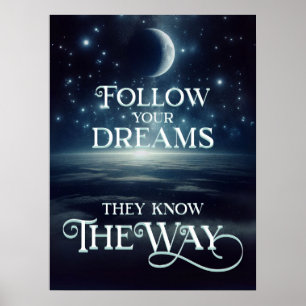 Follow Your Dreams with Earth Moon and Stars Poster