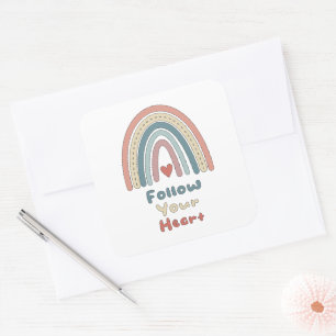 Follow your heart motivational colourful rainbow square sticker