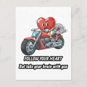 Follow your heart take your brain holiday postcard