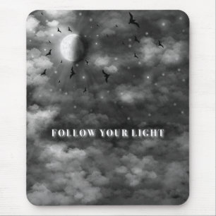 Follow Your Light Celestial Moon and Clouds Mous Mouse Pad