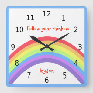 Follow your rainbow, personalised with your name square wall clock