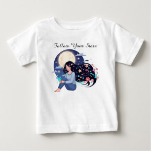 Follow Your Stars Celestial Woman Art Print Moon Baby T-Shirt