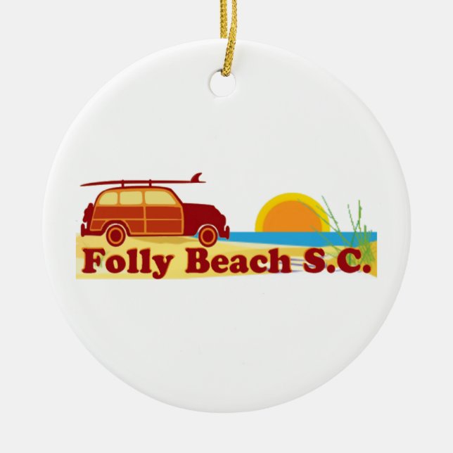 Folly Beach. Ceramic Ornament (Front)