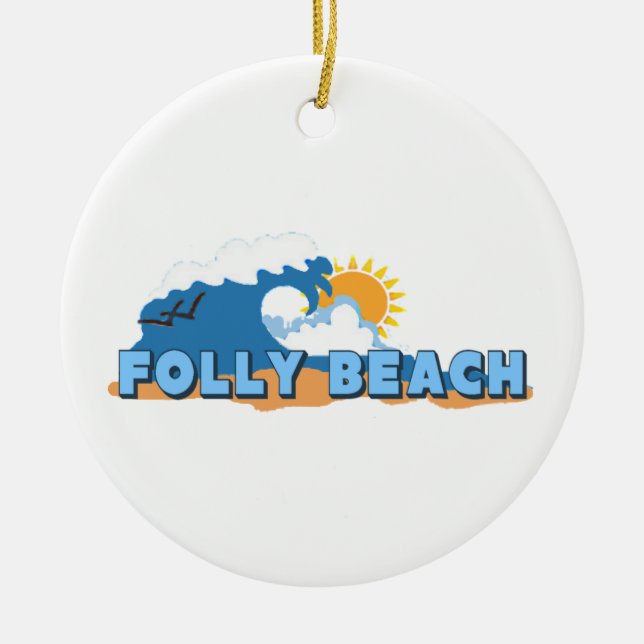 Folly Beach. Ceramic Tree Decoration (Front)