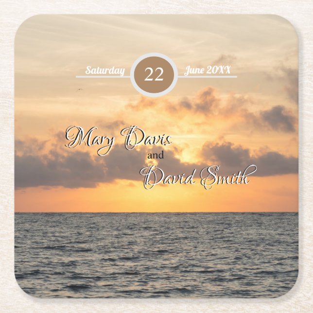 Folly Beach Morning Wedding Paper Coasters (Front)