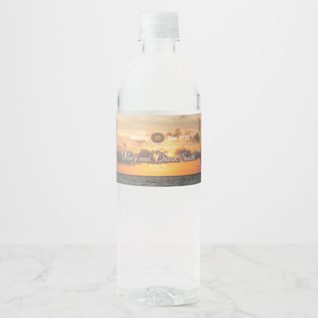 Folly Beach Morning Wedding Water Bottle Label (Front)
