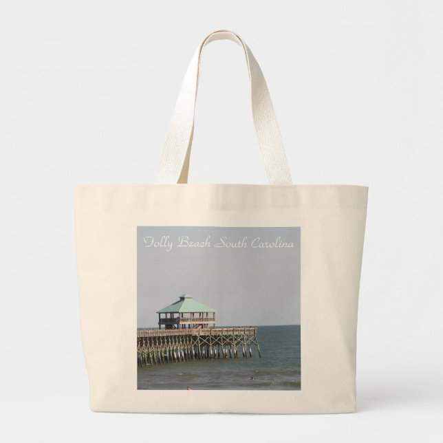 Folly Beach SC, Pier, Charleston, Photography Large Tote Bag (Front)