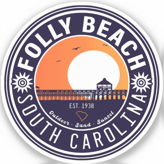 Folly Beach SC Souvenirs Retro Sunset Pier 60s (Front)