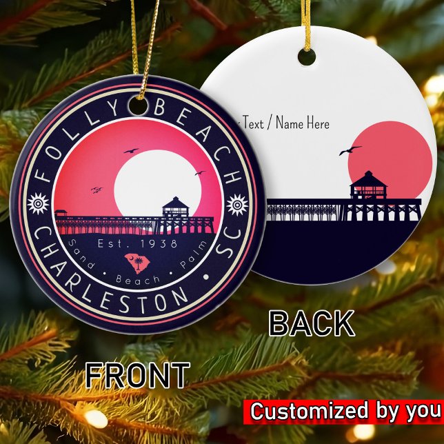 Folly Beach SC Souvenirs Retro Sunset Pier 60s Ceramic Ornament (Creator Uploaded)