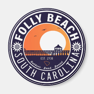 Folly Beach SC Souvenirs Retro Sunset Pier 60s Magnet