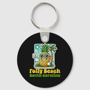 Folly Beach South Carolina Sc Cute Pineapple Thumb Key Ring