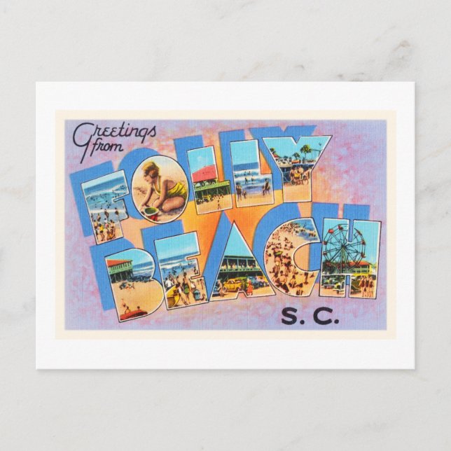 Folly Beach South Carolina SC Old Vintage Postcard (Front)