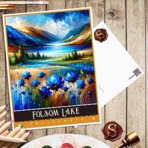 Folsom Lake, California   Vintage Painting Postcard