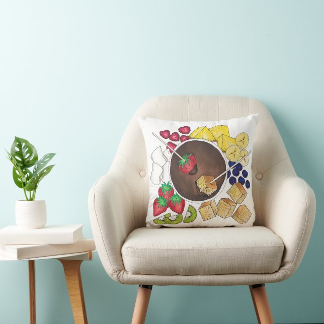 Fondue Fruit Cake Berries Marshmallow Dessert Food Cushion (Chair)