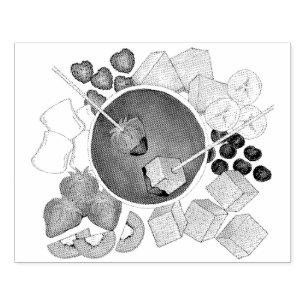 Fondue Fruit Cake Berries Marshmallow Dessert Food Rubber Stamp