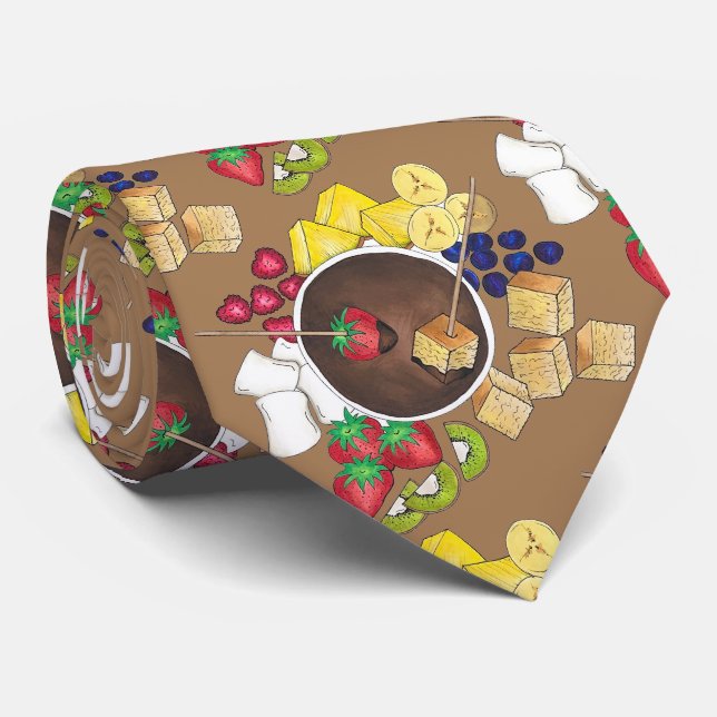 Fondue Fruit Cake Berries Marshmallow Dessert Food Tie (Rolled)