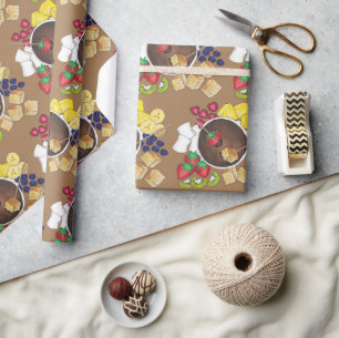 Fondue Fruit Cake Berries Marshmallow Dessert Food Wrapping Paper