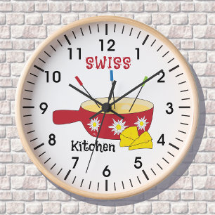 Fondue Pot Swiss Kitchen Wall Clock