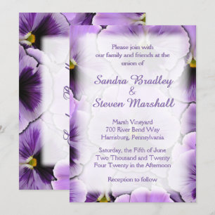 Font hidden Purple Pansy Wedding Invitation