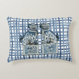Foo Dogs Blue White Ginger Jar Throw Pillow