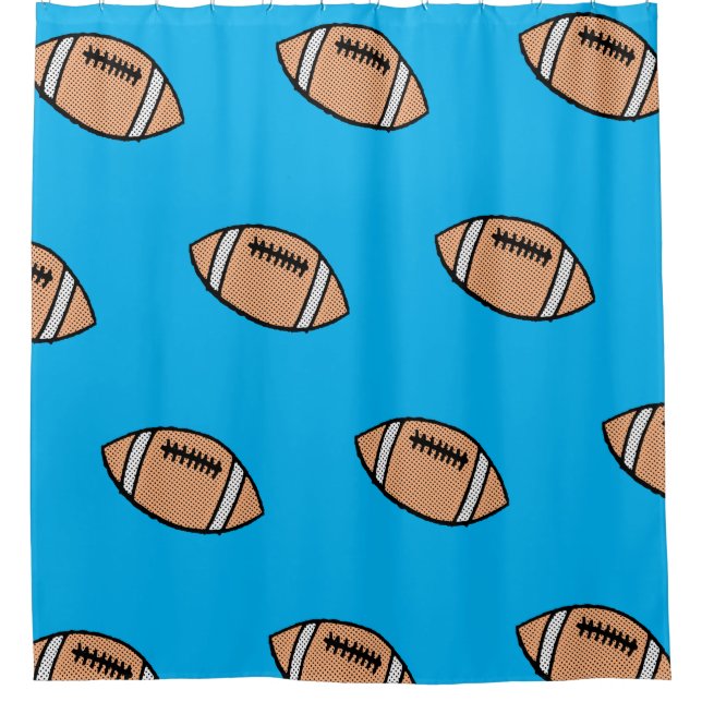 Fooball Pattern On Blue Background Shower Curtain (Front)
