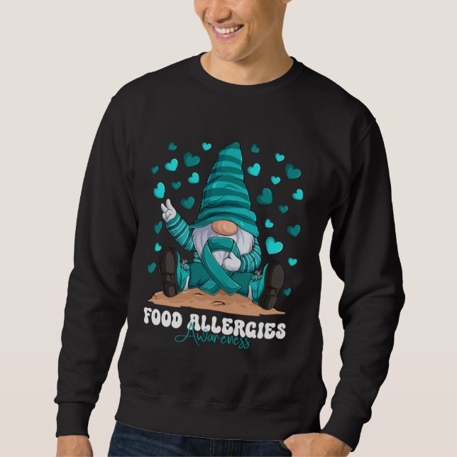 Food Allergies Awareness Month Teal Ribbon Gnome Sweatshirt (Front)