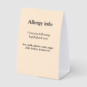 Food allergy alert add name text food items invita